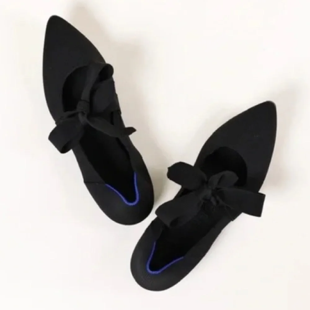 Rothy's Black Pointed Bow Knit Flats